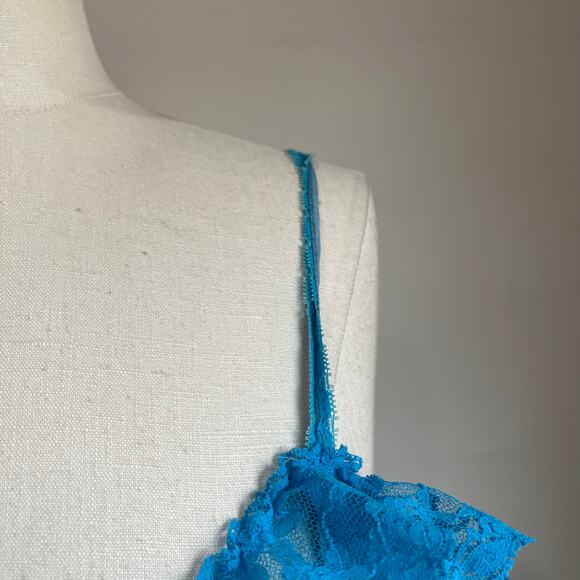 70s Lace Blue Ruffle Bodysuit Teddy Size Medium - Picture 10 of 11